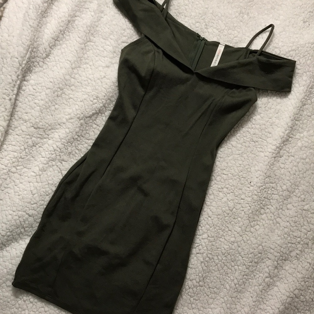 Olive open shoulder dress